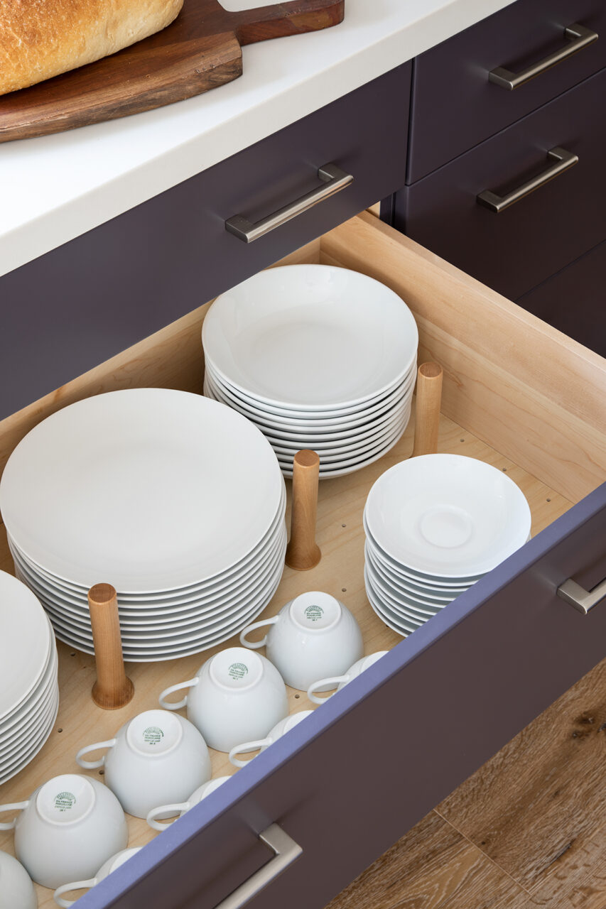 contemporary kitchen cabinetry view 4 | wood peg insert for drawers | RBD800