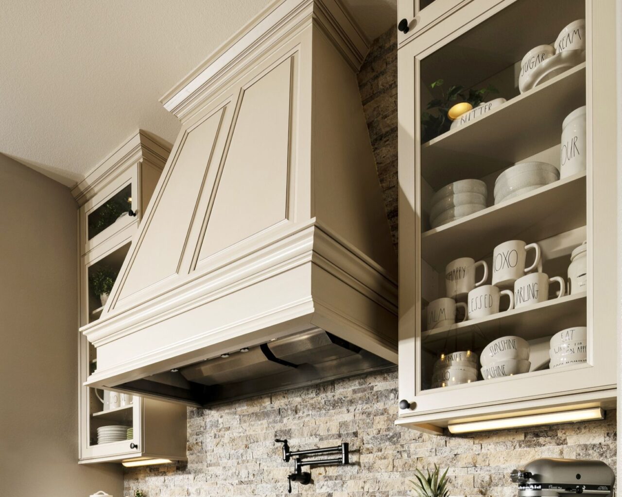 Decorative Kitchen Hood and display cabinets