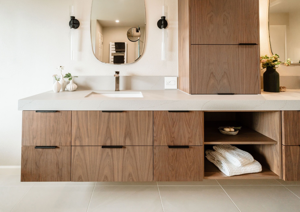 modern walnut bathroom design view 3 | V113